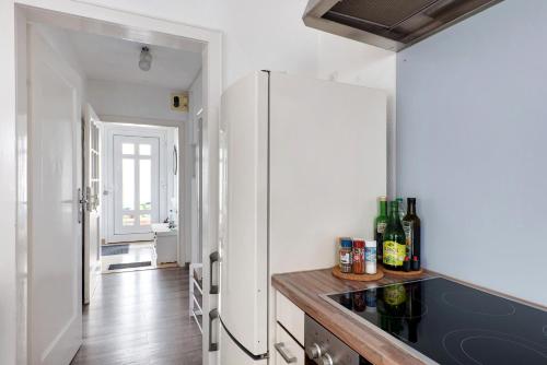 a kitchen with a refrigerator and a counter top at Fewo Sartorius in Bensheim