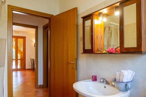 a bathroom with a sink and a mirror at Trilo Dalia in Marina di Grosseto