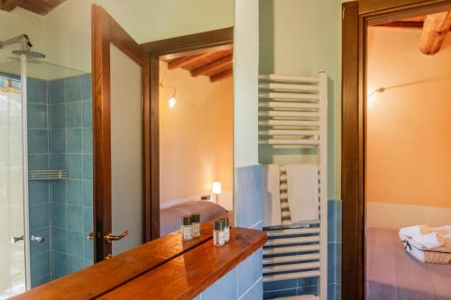 a bathroom with a sink and a shower and a mirror at Vento di Maremma in Marina di Grosseto