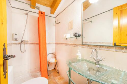a bathroom with a sink and a mirror at Jaumet 2 Sant Martí de Barcedana in Aransís