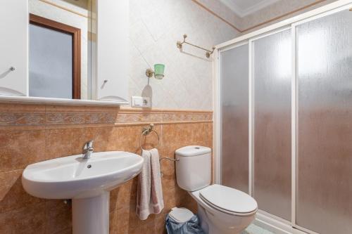 a bathroom with a toilet and a sink and a shower at Apartamento Turquesa Nerja in Nerja