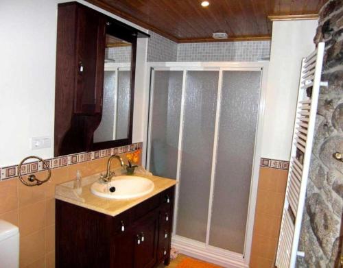 a bathroom with a sink and a shower at O Cantón in La Bola