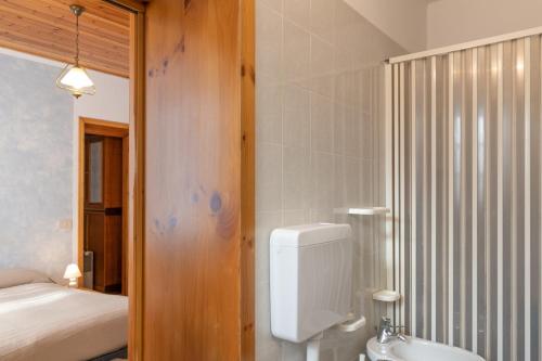 a bathroom with a toilet and a bed in a room at Simona in Fetovaia