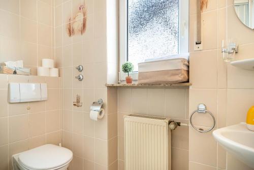 a bathroom with a toilet and a sink and a window at Ferienwohnung 2 in Bernkastel-Kues