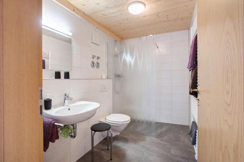 a bathroom with a white toilet and a sink at Ferienwohnung Blösling 2 in Bernau im Schwarzwald