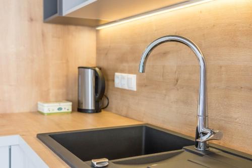 a kitchen sink with a faucet on a counter at Trojer Apartment 1 in Sarntal