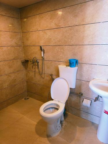 a bathroom with a toilet and a sink at The Plaza Dalhousie - Near Ghandhi Chowk Mall Road in Dalhousie