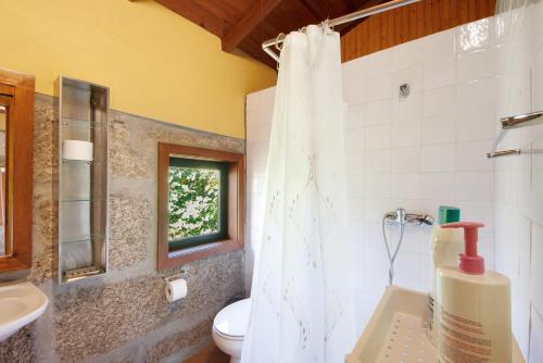 a bathroom with a shower and a toilet and a sink at Casa de Andrães Loft Heras in Marco de Canaveses