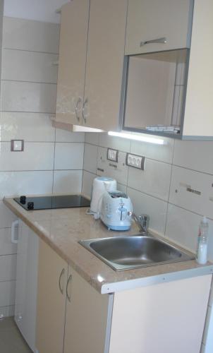 a kitchen counter with a sink and a toaster at Apartments Villa Danilovic in Herceg-Novi