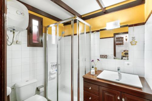 a bathroom with a shower and a sink and a toilet at La Finca de Teror in Teror