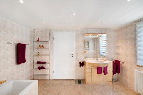a bathroom with a tub and a sink and a shower at Wohnung zum Hirschen in Gräfelfing