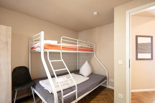 a bunk bed in a room with a ladder at Hotel zur Panke Wohnung 5 in Kolonie Röntgental