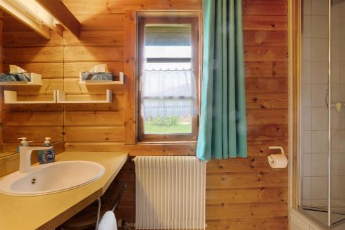 a bathroom with a sink and a window at Hüssli Numero 1 in Hayingen
