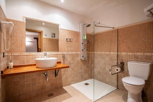 a bathroom with a toilet and a sink and a shower at R de Alborada del eo in Villameitide