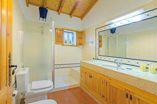 a bathroom with a toilet and a sink and a shower at Monte do Cerro Verde in Santiago do Cacém