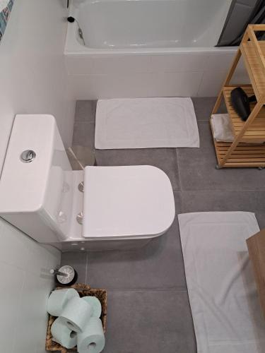a bathroom with a white toilet and a sink at Casa de Manuel in Pinos Genil