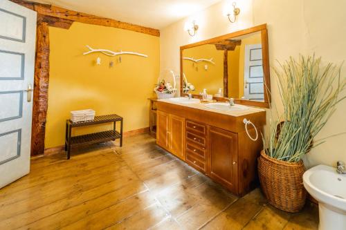 a bathroom with a sink and a mirror at Laguna Herrera in Campo de Cuéllar