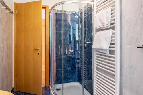 a bathroom with a shower with a glass door at Salman in Ortisei