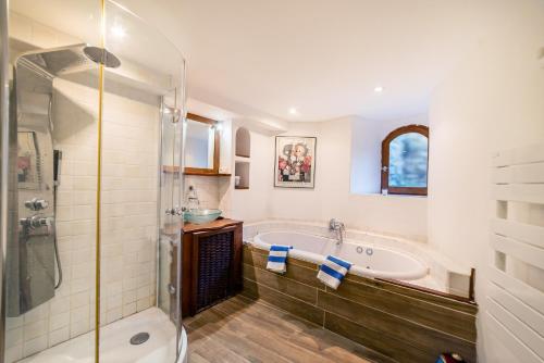a bathroom with a tub and a shower at Villa Casablanca in Montferrer