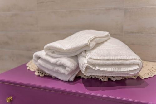a pile of towels sitting on top of a purple box at Casa di Ada in Segonzano