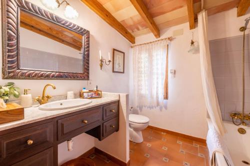 a bathroom with a sink and a toilet at Es Racó d'Alconàsser in Sóller