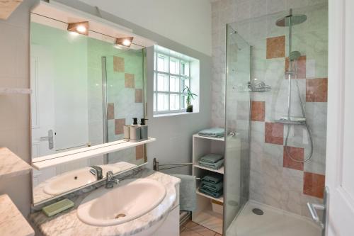 a bathroom with a sink and a shower at Domaine De L'olympe in Domart-en-Ponthieu