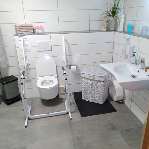 a bathroom with a toilet and a sink at Eifelstube Langerwehe in Langerwehe