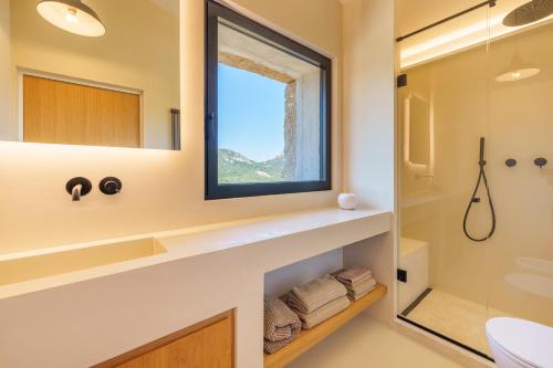 a bathroom with a sink and a shower at Casa La Petite in San Pantaleo