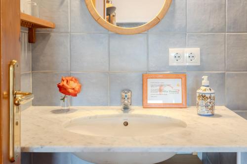 a bathroom counter with a sink and a mirror at Mas Vinyoles 2 in Montnegre
