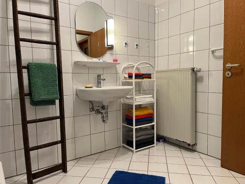 a bathroom with a sink and a mirror at Auf dem Karlsberg in Weilburg