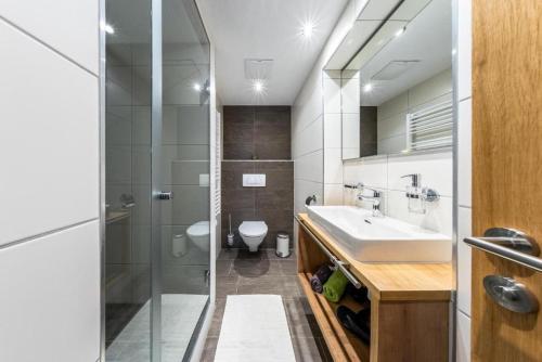 a bathroom with a sink and a toilet at Haus Sabrina Kreuzjoch in See