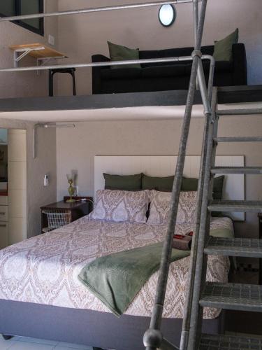 a bedroom with a bunk bed with a ladder at 9 Levubu Cottages in Polokwane