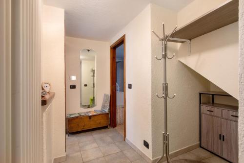 a bathroom with a walk in shower and a mirror at Casa Piertor Morgex in Morgex