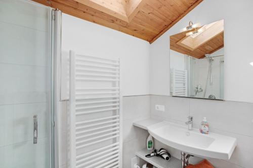 a bathroom with a sink and a shower at Ferienwohnung Haus Reiteralm in Schneizlreuth