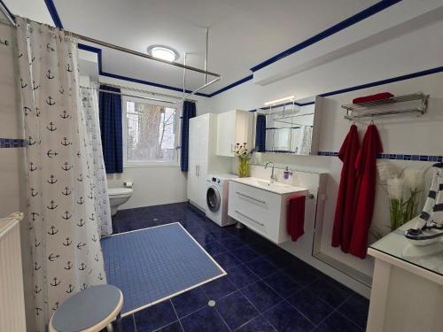 a bathroom with a sink and a toilet at Apartment Nordstern in Baabe