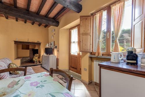 a kitchen with a table and some windows at Agriturismo Il Ponte - Frantoio in Vicchio