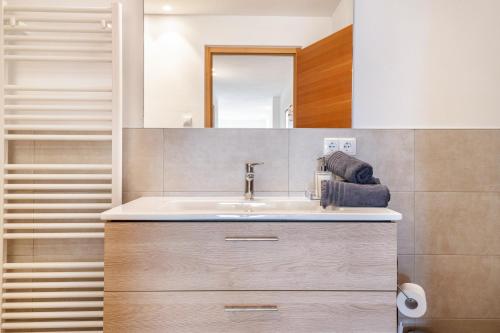 a bathroom with a sink and a mirror at Reiterhof Apt Flora in San Genesio Atesino