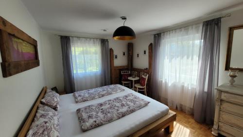 a bedroom with a bed and a large window at Ferienwohnung Schwarzwald-Traum in Haslach im Kinzigtal