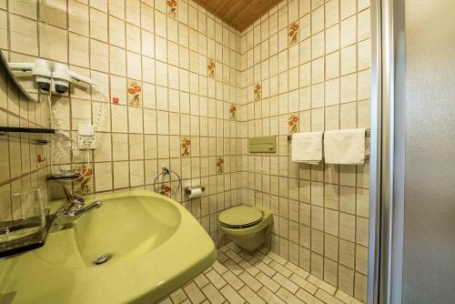 a bathroom with a green sink and a toilet at Residence Kronstein - Fewo 9 in Tesimo