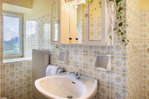 a bathroom with a sink and a mirror at Stablerhof Apt Löwenzahn in Cornedo all'Isarco