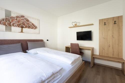 a bedroom with a bed and a desk and a tv at Kleon 1 in Rifiano
