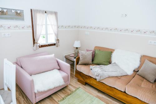 a living room with a couch and a chair at Connyhaus St Oswald ob Eibiswald in Sankt Oswald ob Eibiswald