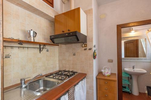 a small kitchen with a sink and a stove at Agriturismo Il Badalo in Riparbella