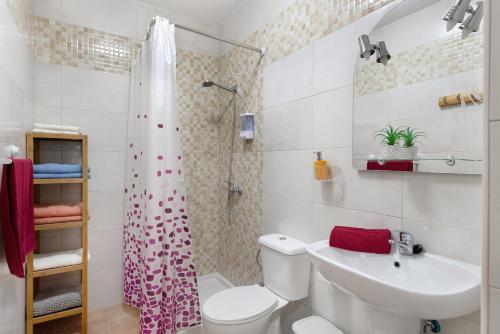 a bathroom with a toilet and a sink and a shower at Campo Amor Bajo in Arrecife