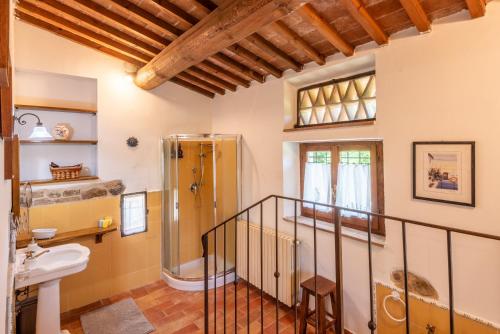 a bathroom with a shower and a sink at Pietraserena - San Gimignano in San Gimignano