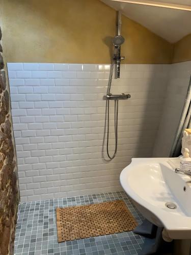 a bathroom with a shower and a sink at Keranroux 315 - Île de Bréhat in Bréhat