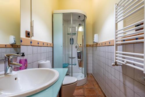 a bathroom with a sink and a shower at Summit Sierra Nevada in Sierra Nevada