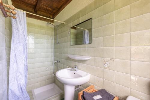 a bathroom with a sink and a toilet and a shower at Gite Anje in Peyrouse