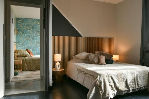a bedroom with a large bed and a mirror at Reflets De Montagnes in Chambéry