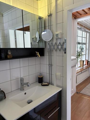 a bathroom with a sink and a mirror at House on the hill in Södra Persby